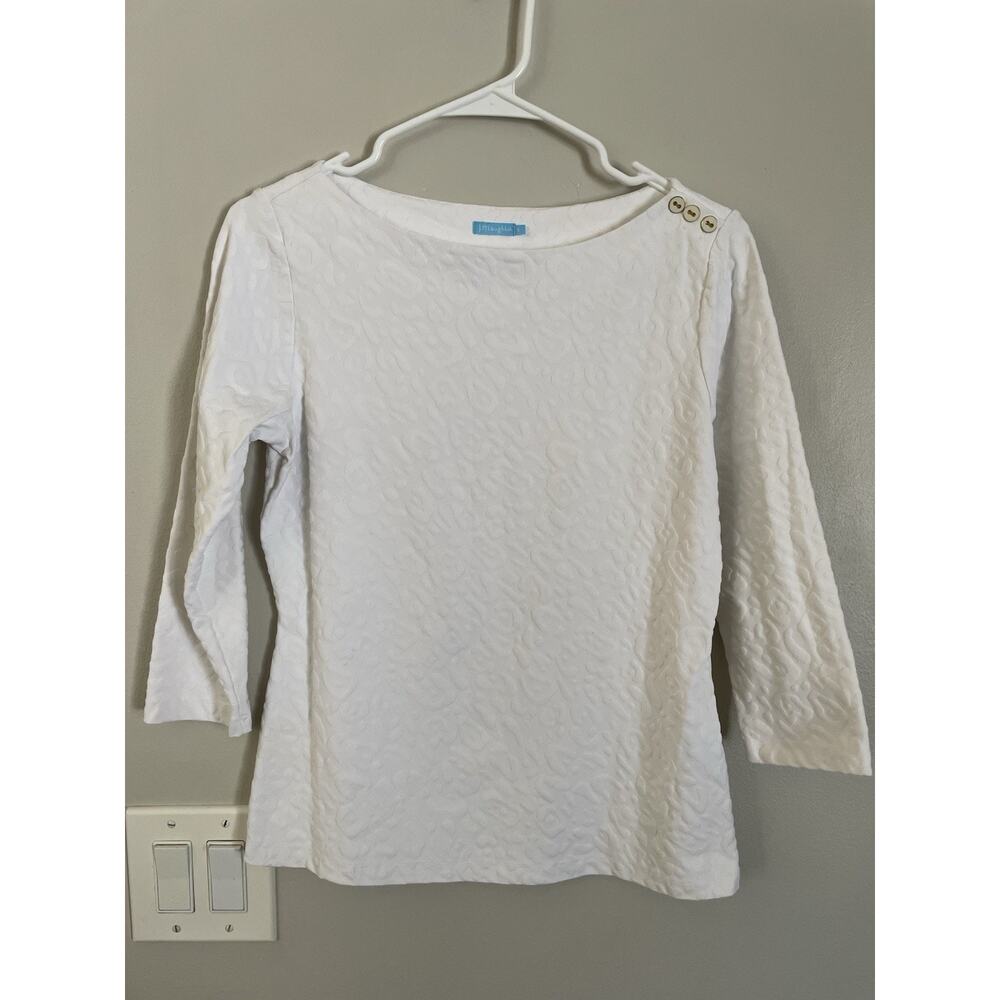 J.McLaughlin White Textured Geometric Leopard Pattern 3/4 Sleeves Top Size S
